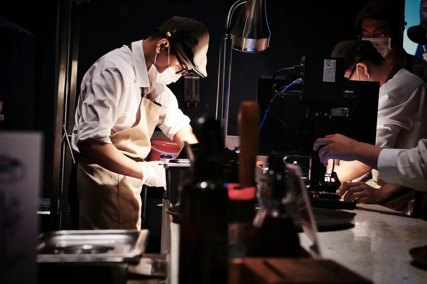 Chefs working in a commercial kitchen
