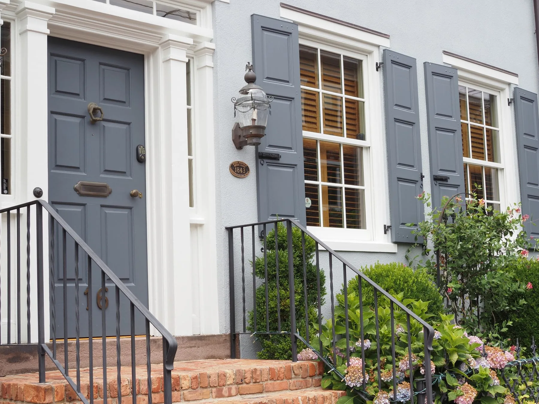 A planted entrance to a home in New Jersey